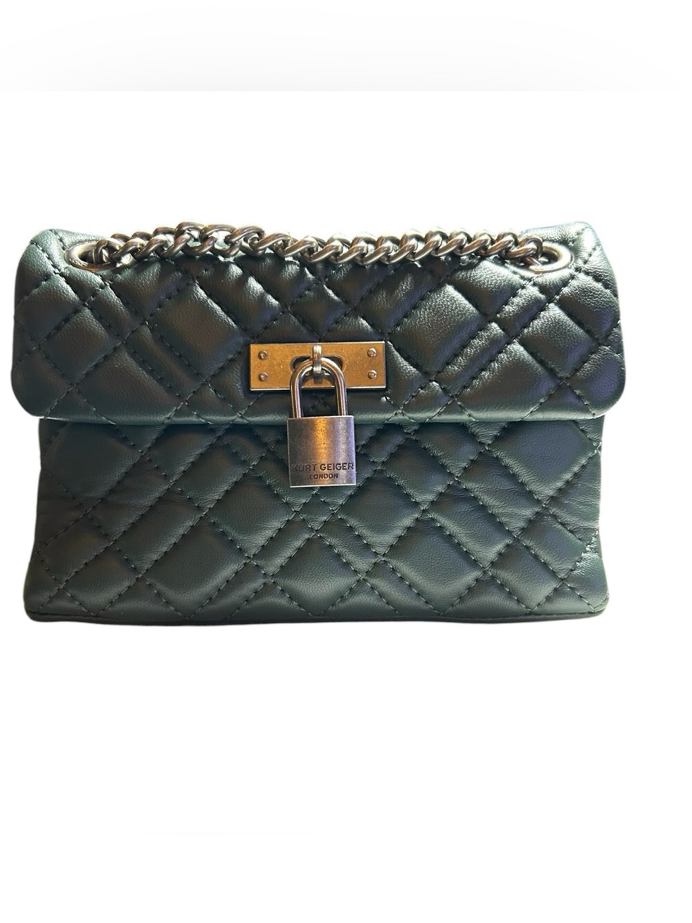 Kurt Geiger London Mini Brixton Lock Quilted Green Leather Bag